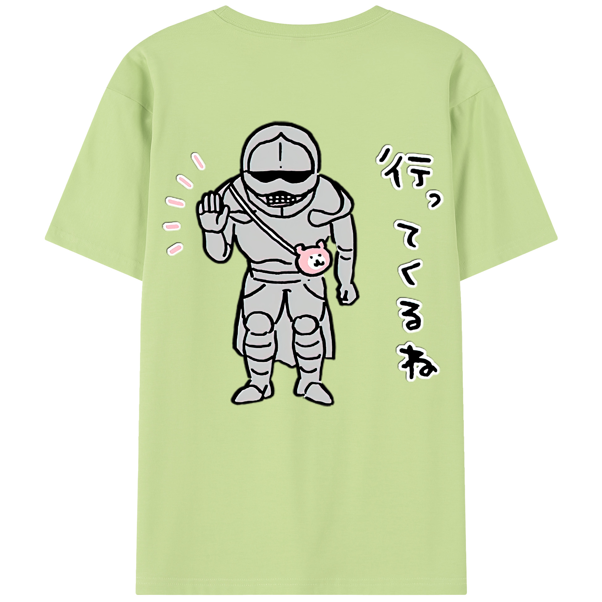（画像用） ちいかわ 労働の鎧さん Chii-kawa Mr. Armor of Labor 綿100％半袖Tシャツ（背面プリント）